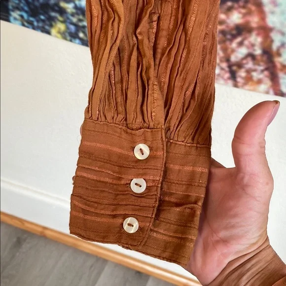 Free People Brown Buttoned Ruched Crop Top - Picture 4 of 8